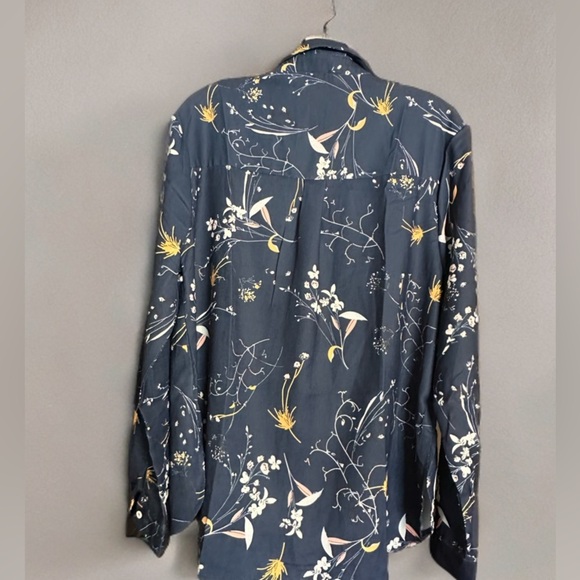 NEW WOMENS PRINTED FASHION LONG SLEEVE BUTTON DOWN V NECK CASUAL DRESS SHIRT L - Picture 2 of 5